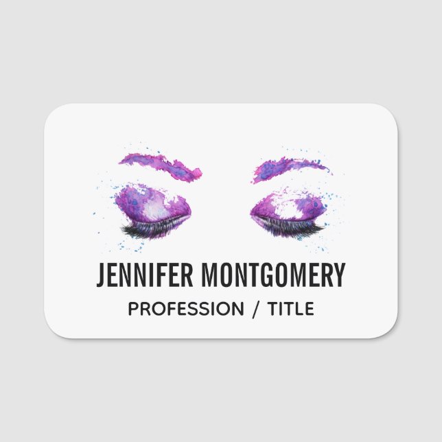 Porte-nom Aquarelle glamour aux yeux et aux bouillons pourpr (Devant)