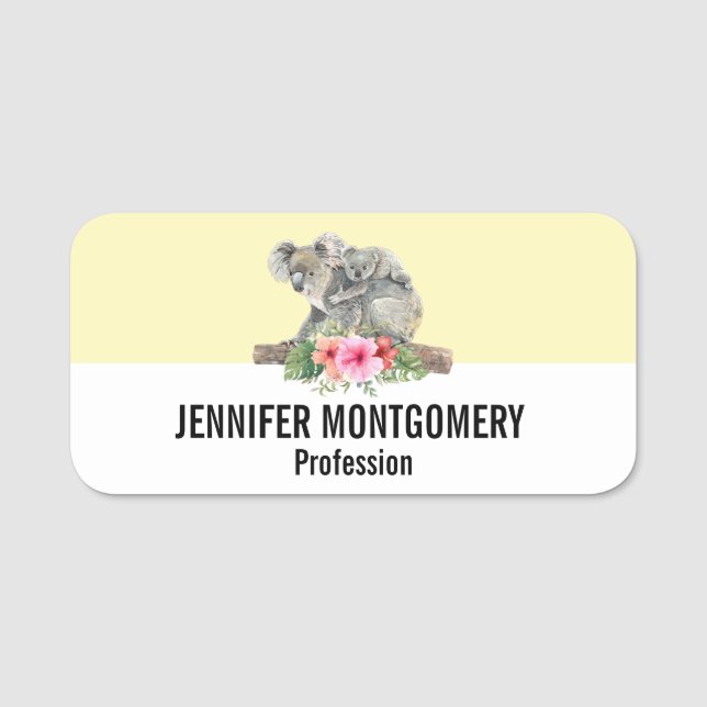 Porte-nom Aquarelle Koala Oears mignonne maman & bébé (Devant)