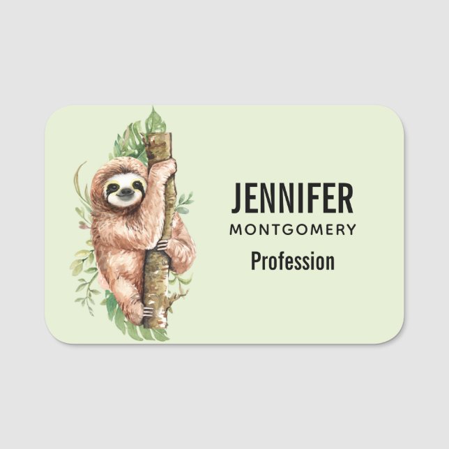 Porte-nom Aquarelle mignonne Sloth & Feuilles tropicaux (Devant)