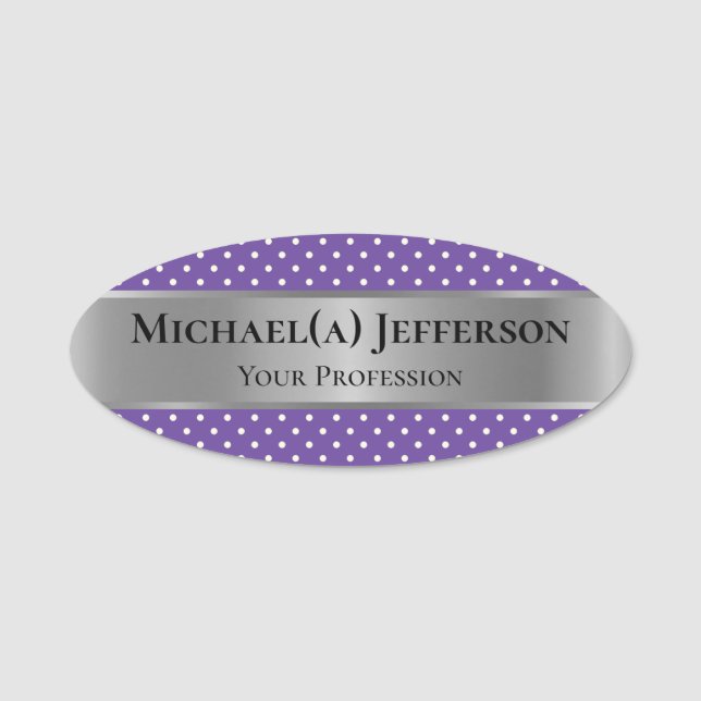 Porte-nom Argent Métallurgique Luxueux : Polka Violet Point (Devant)
