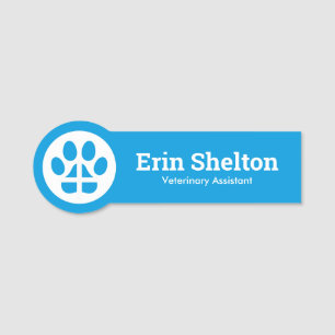 Porte-nom Assistant vétérinaire Empreinte de patte bleu