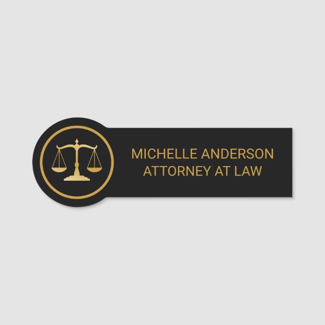 Porte-nom Avocat professionnel tendance Procureur Black Gold (Devant)