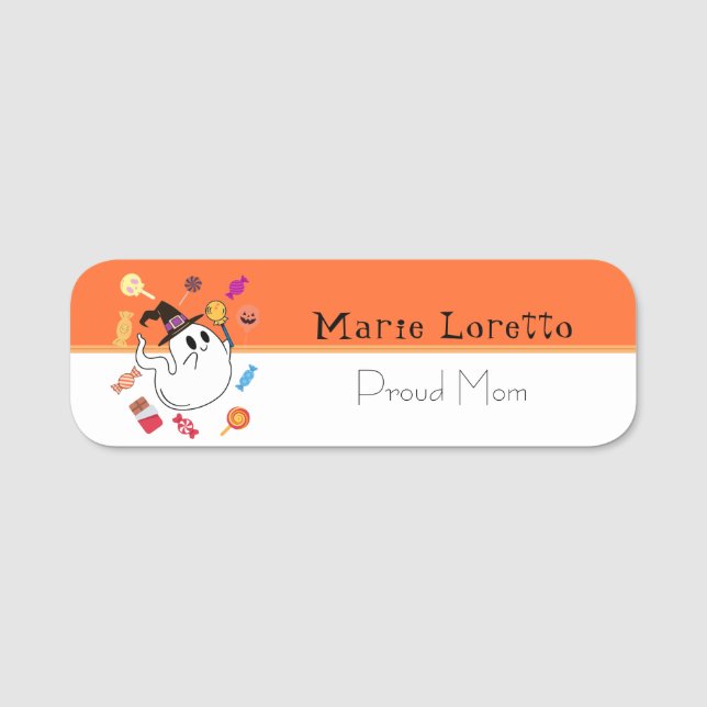 Porte-nom Baby Ghost Halloween Orange enfants (Devant)