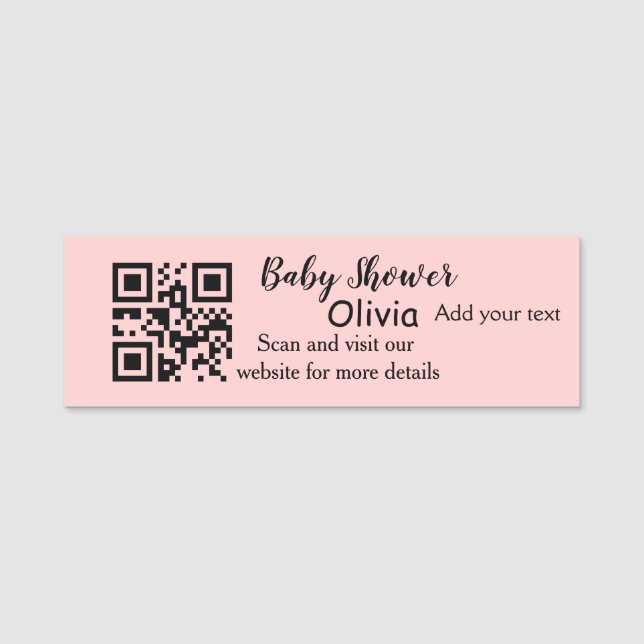 Porte-nom Baby shower rose simple q r code ajouter le texte  (Devant)