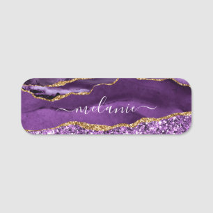 Porte-nom Balise Agate Purple Gold Parties scintillant Marbr