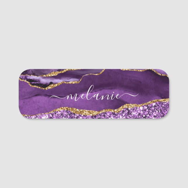 Porte-nom Balise Agate Purple Gold Parties scintillant Marbr (Devant)