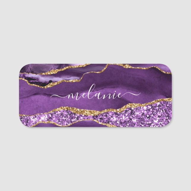 Porte-nom Balise Agate Violet Gold Parties scintillant Nom p (Devant)