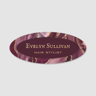 Porte-nom Balise Burgundy Gold Agate Name