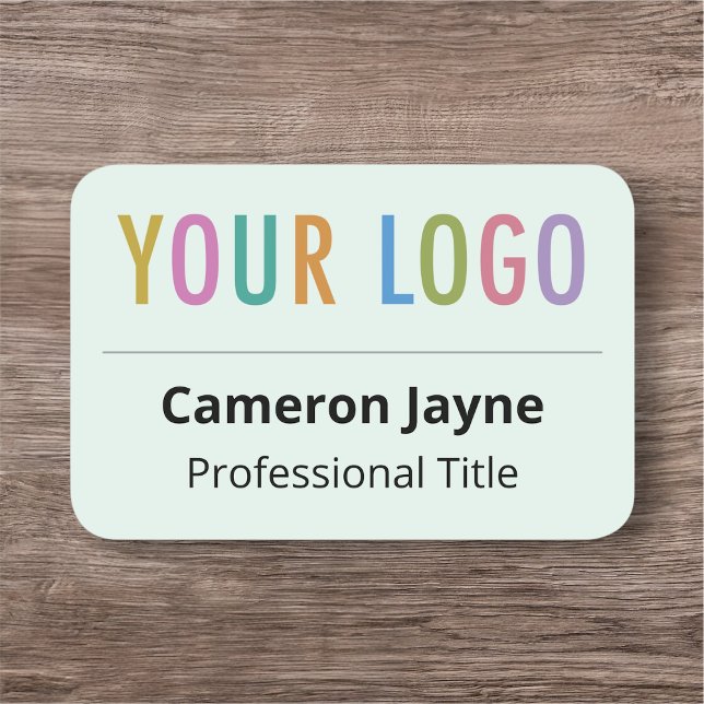 Porte-nom Balise de nom 3x2 vert clair avec coins arrondis d (MISOOK Large Rounded Name Tag with Logo on Top Light Green)