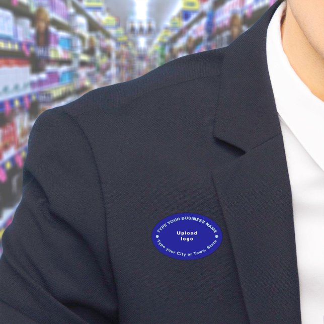 Porte-nom Balise de nom de marque commerciale Blue Oval (Build brand name awareness. Your business brand on blue oval name tag.)