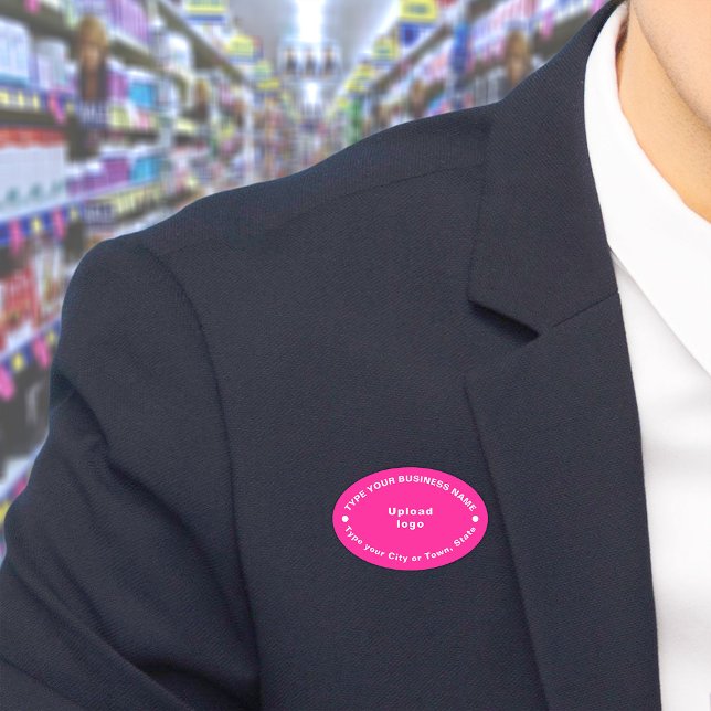 Porte-nom Balise de nom de marque commerciale rose ovale (Build brand name awareness. Your business brand on pink oval name tag.)