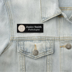 Porte-nom Balise de nom de marque noire avec logo rond Carré