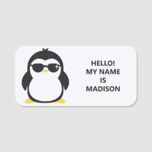 Porte-nom Balise de nom de pingouin mignon de texte et de co
