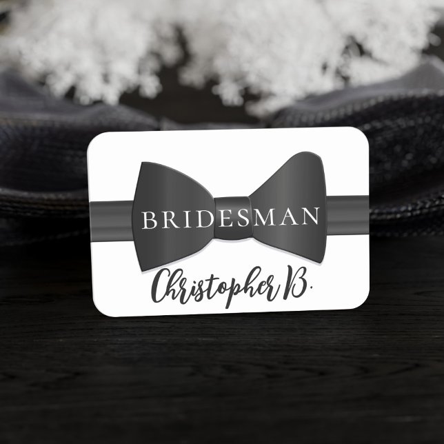 Porte-nom Balise de nom du Mariage de la Cravate Bow noir et (Attach this name tag to any member of your wedding party. Just add their name)