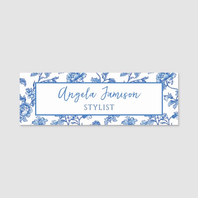 Porte-nom Balise de nom Floral Blue Chinoiserie (Devant)
