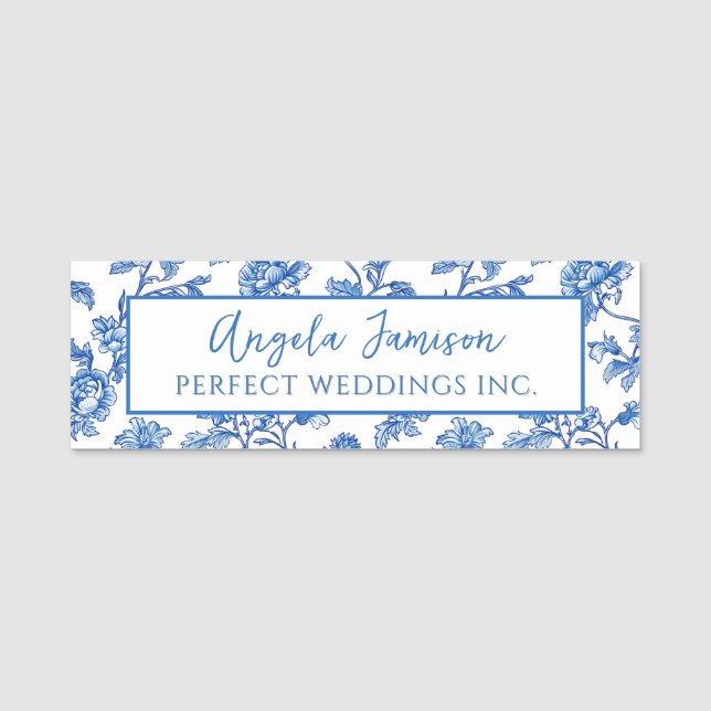 Porte-nom Balise de nom Floral Blue Chinoiserie (Devant)