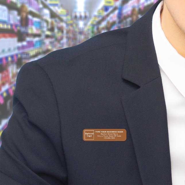 Porte-nom Balise de nom long Brown de marque commerciale (Build brand name awareness. Your business brand on long brown name tag.)