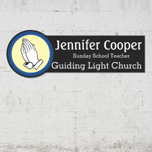 Porte-nom Balise de nom Praying Hands Custom Text Church Bad