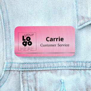 Porte-nom Balise de nom rose chaud brossé de votre logo avec