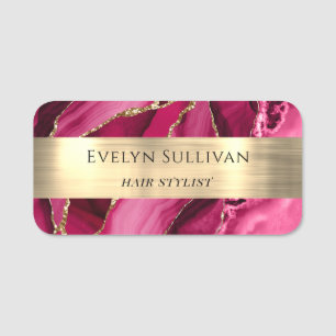 Porte-nom Balise Magenta Agate Gold Foil Name