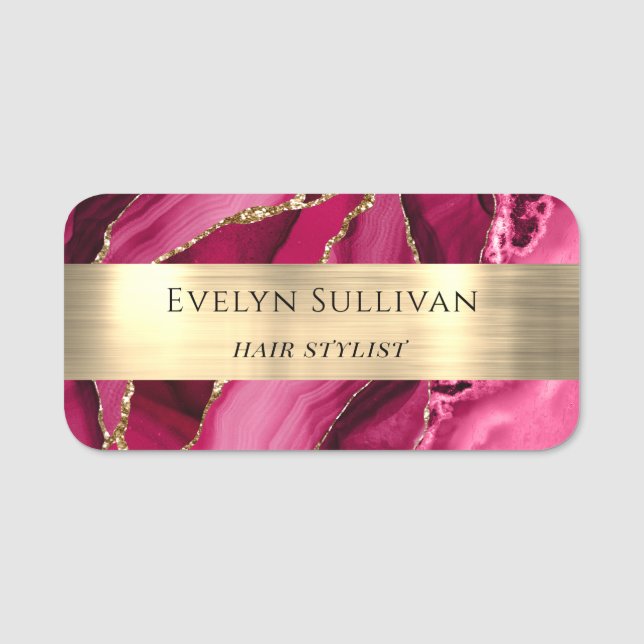 Porte-nom Balise Magenta Agate Gold Foil Name (Devant)