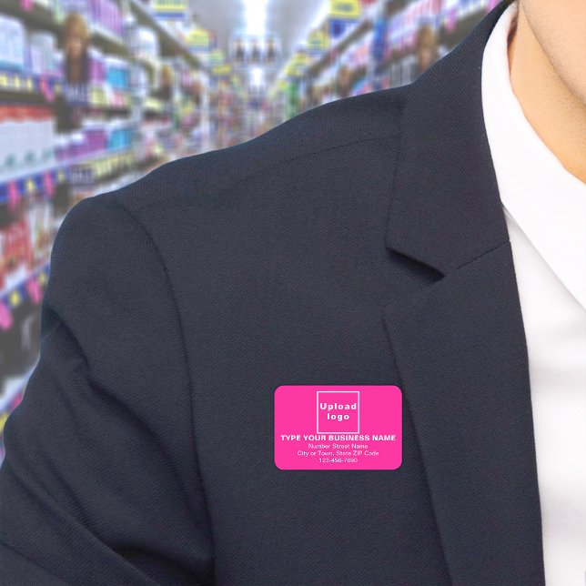 Porte-nom Balise Nom du rectangle rose de marque commerciale (Build brand name awareness. Your business brand on pink rectangle name tag.)