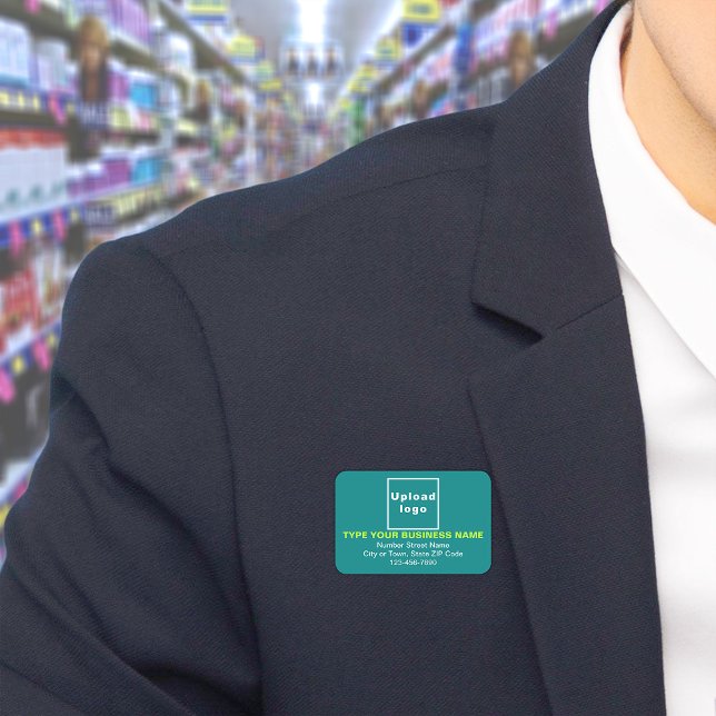 Porte-nom Balise Nom du rectangle Turquoise de la marque com (Build brand name awareness. Your business brand on teal green rectangle name tag.)