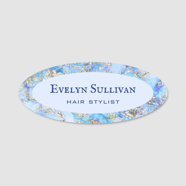 Porte-nom Balise Pastel Blue Fluid Marble Name (Devant)