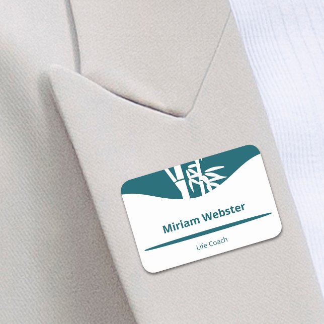 Porte-nom Bamboo Silhouette Life Coach Turquoise & blanc (Bamboo Silhouette Life Coach Teal & White Name Tag)