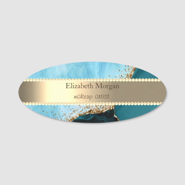 Porte-nom Bande d'or, Perles Séquences d'or en marbre turquo (Devant)