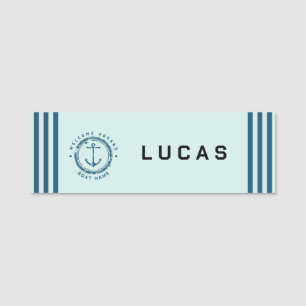Porte-nom Bateau club d'Ancres nautiques Blue Navy Retro Na