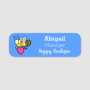 Porte-nom Belle abeille drôle avec dessin animé du coeur