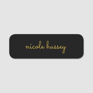 Porte-nom Black and Gold Script  | Stylish Monogram Modern