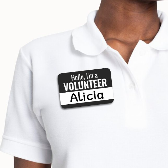 Porte-nom Black Reusable Volontaire Membre de l'équipe Effac (Black and White Reusable Volunteer Team Member Dry Erase Name Tag)