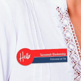 Porte-nom Blanc rouge et bleu Hello Personnalisé