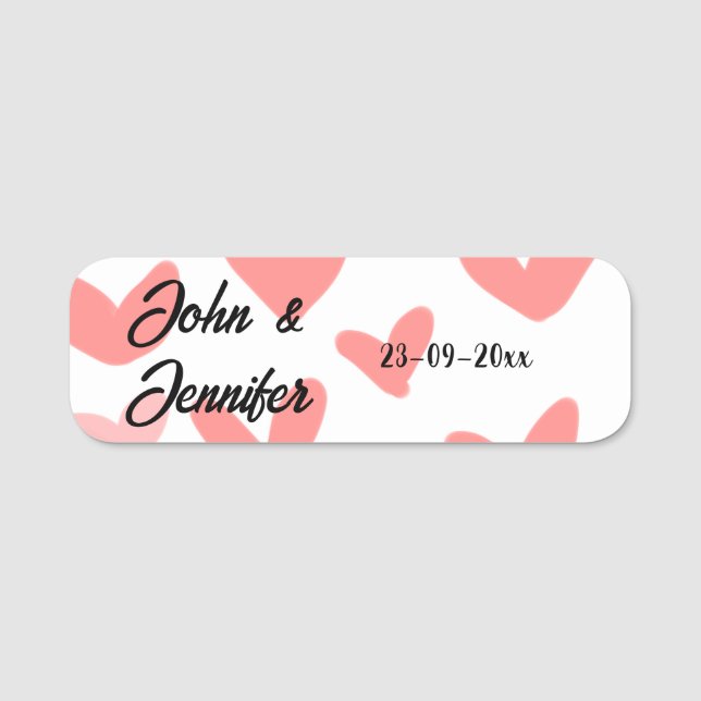 Porte-nom blanc simple style de texte mariage rouge coeur (Devant)