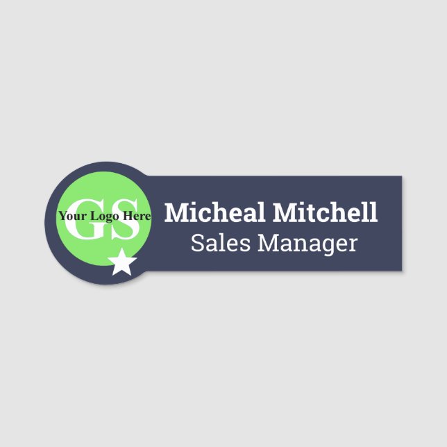 Porte-nom Bleu Marine avec logo Entreprise Nom de l'employé  (Devant)