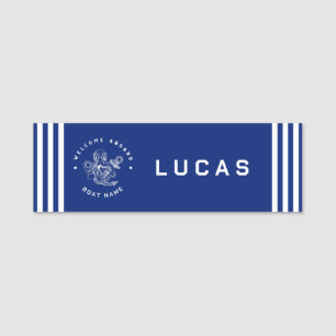 Porte-nom Blue Navy Ancre nautique club de yacht retro pieuv