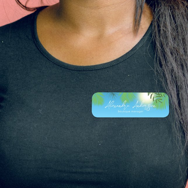 Porte-nom Blue Tropical Summer Sky Modern Script Custom (Créateur téléchargé)