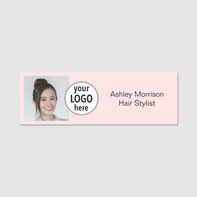 Porte-nom Blush Pink Photo Logo Stylist (Devant)