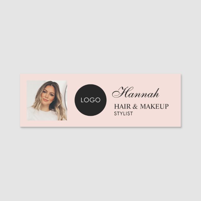 Porte-nom Blush Pink Script Logo Photo Hair Makeup (Devant)