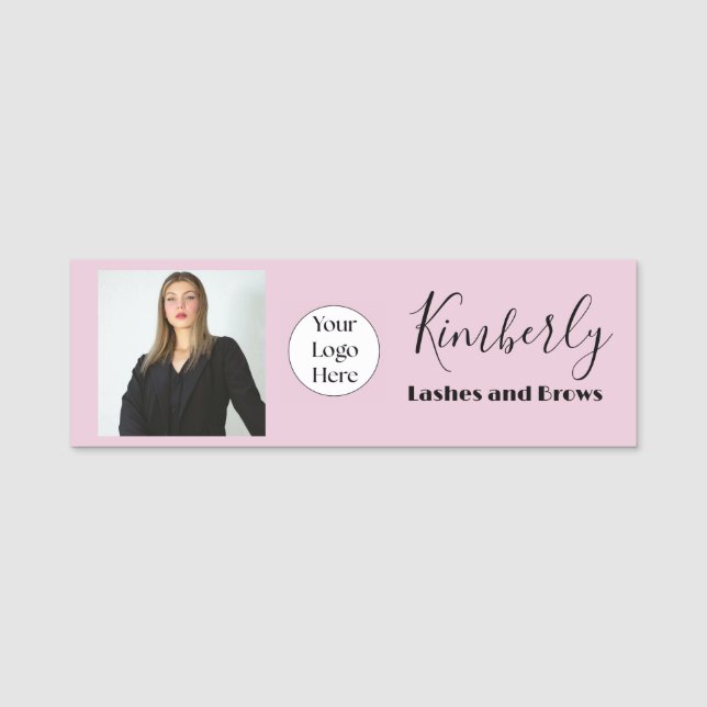 Porte-nom Blush Pink Script Logo Photo Lash Artist (Devant)