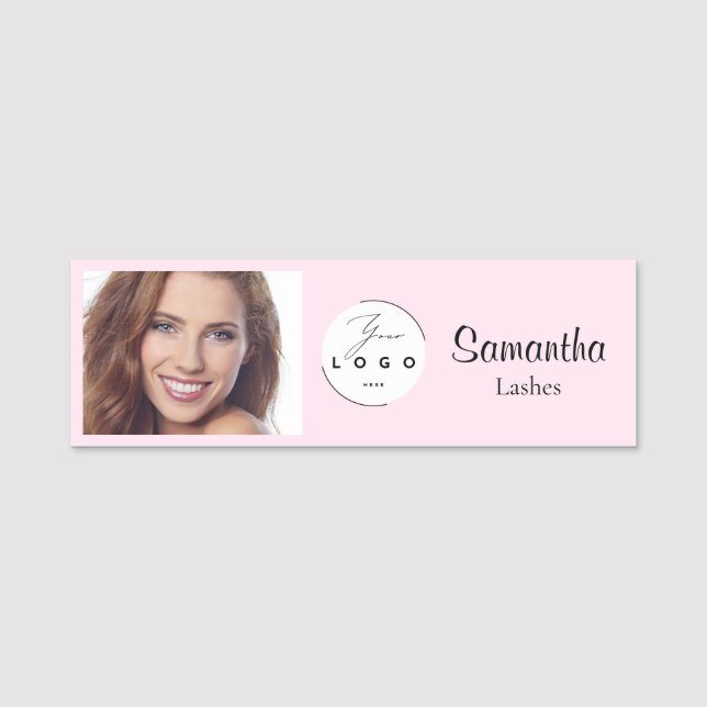 Porte-nom Blush Pink Script Logo Photo Makeup (Devant)