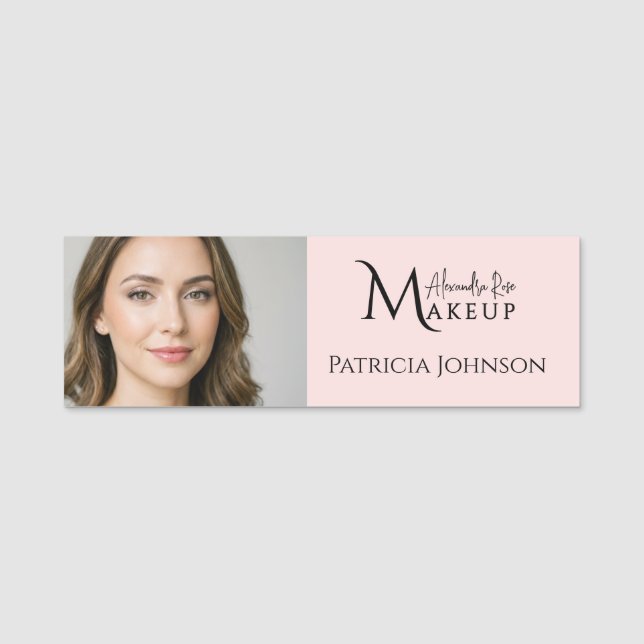 Porte-nom Blush Rose Logo Script Photo Maquillage  (Devant)