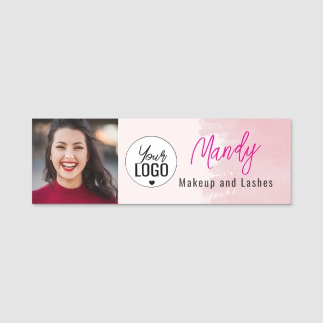 Porte-nom Blush Rose Logo Script Photo Maquillage (Devant)