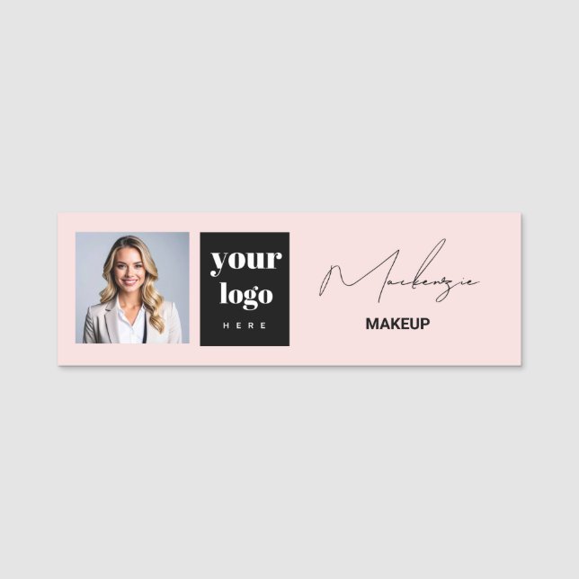 Porte-nom Blush Rose Logo Script Photo Maquillage  (Devant)