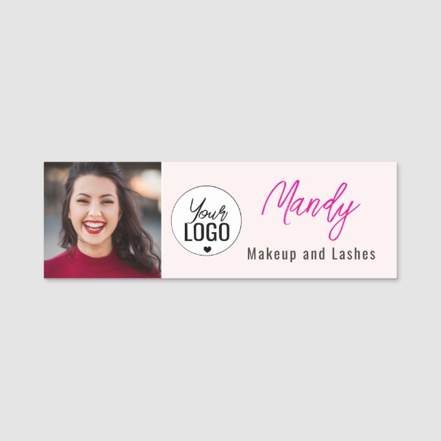 Porte-nom Blush Rose Logo Script Photo Maquillage (Devant)