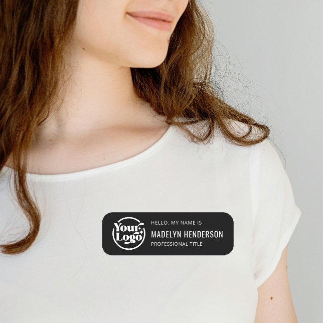Porte-nom Bonjour Black White Logo de l'entreprise Employé M (Créateur téléchargé)