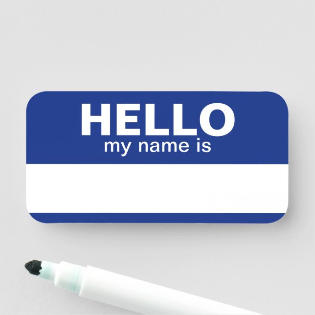 Porte-nom Bonjour mon nom est - Bleu - Employé sec Effacer (En situation)