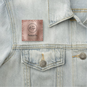 Porte-nom Bordure en paillettes d'or rose et logo en feuille